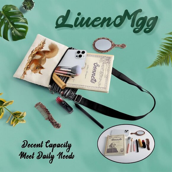 Squirrel Crossbody Bag Small Ethnic Pattern Adjustable Strap Zipper Bag - Picture 7 of 7